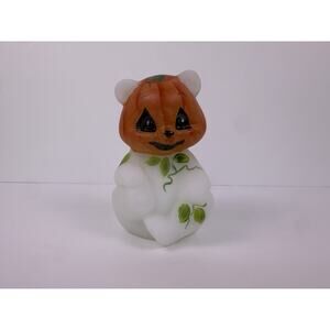 Fenton Pumpkin Head Bear Figurine Hand Painted Signed A Van Zile Halloween